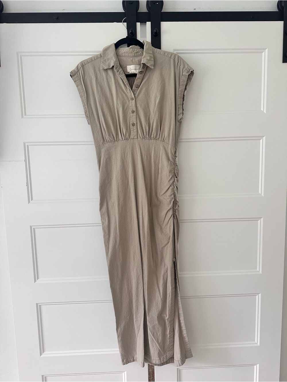 Anthropologie Sleeveless Collared Maxi Dress in Light Taupe